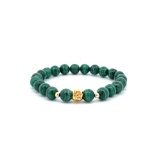 Load image into Gallery viewer, 18K Gold Money Bag Lucky Charm Beads Bracelet Gemstones Malachite 7mm - Rafant