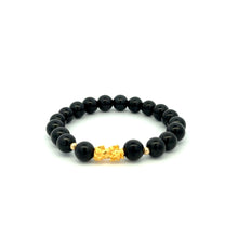 Load image into Gallery viewer, 18K Gold Dragon Pixiu Piyao Lucky Bracelet Beads Gemstone Black Tourmaline 8mm - Rafant