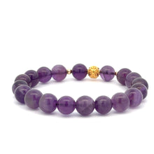 Load image into Gallery viewer, 18K Gold Money Ball Lucky Charm Beads Bracelet Gemstones Amethyst 8mm - Rafant