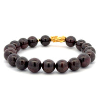 Load image into Gallery viewer, 18K Gold Dragon Pixiu Piyao Lucky Charm Beads Bracelet Gemstones Garnet 8mm - Rafant
