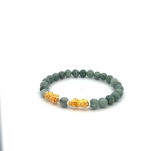 Load image into Gallery viewer, 18K Gold Dragon Pixiu Double Piyao Lucky Charm Bracelet Gemstones Burmese Jade 6mm - Rafant