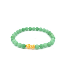 Load image into Gallery viewer, 24K Gold Piyao Pixiu Lucky Charm Bracelet Gemstones Green Jade 6mm - Rafant