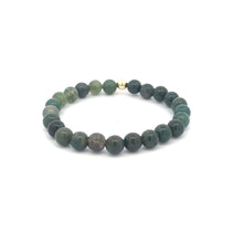 Load image into Gallery viewer, Natural Moss Agate 6mm Stretchable Bracelet 18k Gold Bead Charm - Rafant