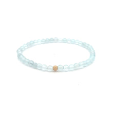 Load image into Gallery viewer, Natural Aquamarine Mini 4mm Stretch Bracelet 14k Gold Bead Choose Polished, Stardust, Corrugated