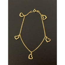 Load image into Gallery viewer, 18K Gold Bracelet 7.5 inches with Open Heart Charms 1.96 grams