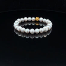 Load image into Gallery viewer, 18K Gold Money Ball Lucky Bracelet Gemstones Freshwater Light Grey Pearl - Rafant