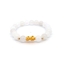 Load image into Gallery viewer, 18K Gold Dragon Pixiu Piyao Lucky Charm Beads Bracelet Gemstones White Jade 8mm - Rafant
