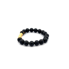 Load image into Gallery viewer, 18K Gold Tube Lucky Charm Bracelet Gemstones Black Carved Onyx 8mm - Rafant