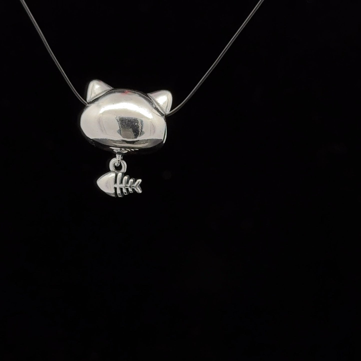 925 Sterling Silver Charm Bead Cat Pet Fishbone For Charm Bracelet Necklace - Rafant