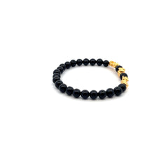 Load image into Gallery viewer, 18K Gold Dragon Pixiu Double Piyao Money Bag Lucky Charm Bracelet Gemstones Onyx 6mm - Rafant