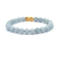Load image into Gallery viewer, 18K Gold Dragon Pixiu Piyao Lucky Charm Bracelet Gemstones Aquamarine ALL Sizes - Rafant