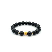 Load image into Gallery viewer, 18K Gold Money Ball Lucky Bracelet Beads Gemstones Black Tourmaline 8mm - Rafant