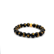 Load image into Gallery viewer, 24K Yellow Gold Money Bag Lucky Bracelet Gemstones Black Agate 7.5-8mm - Rafant