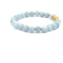Load image into Gallery viewer, 18K Gold Dragon Pixiu Piyao Lucky Charm Beads Bracelet Gemstones Aquamarine 6mm - Rafant