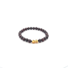 Load image into Gallery viewer, 18K Gold Pixiu Piyao Lucky Charm Bracelet Natural Garnet Gemstones 6mm - Rafant
