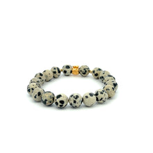 Load image into Gallery viewer, 18K Gold Money Bag Lucky Charm Beads Bracelet Gemstones Dalmatian Jasper 8mm - Rafant