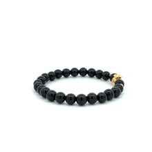 Load image into Gallery viewer, 18K Gold Money Bag Lucky Charm Beads Bracelet Gemstones Onyx 6mm - Rafant