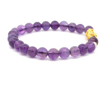 Load image into Gallery viewer, 18K Gold Dragon Pixiu Piyao Lucky Charm Beads Bracelet Gemstones Amethyst 6mm - Rafant
