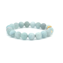 Load image into Gallery viewer, 18K Gold Money Bag Lucky Charm Beads Bracelet Gemstones Aquamarine 8mm - Rafant