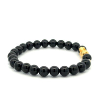 Load image into Gallery viewer, 18K Gold Dragon Pixiu Piyao Lucky Charm Beads Bracelet Gemstones Onyx 6mm - Rafant