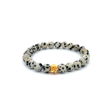 Load image into Gallery viewer, 18K Gold Money Bag Lucky Charm Bracelet Gemstones Dalmatian Jasper 6mm - Rafant