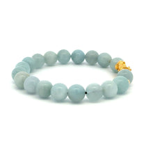 Load image into Gallery viewer, 18K Gold Dragon Pixiu Piyao Lucky Charm Beads Bracelet Gemstones Aquamarine 8mm - Rafant