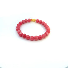 Load image into Gallery viewer, 24K Gold Piyao Pixiu Lucky Charm Bracelet Pink Agate Gemstones Size 6.75 inches - Rafant