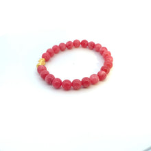 Load image into Gallery viewer, 24K Gold Piyao Pixiu Lucky Charm Bracelet Pink Agate Gemstones Size 6.75 inches - Rafant