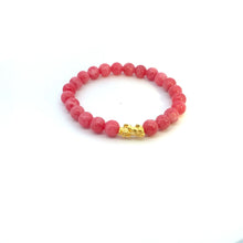 Load image into Gallery viewer, 24K Gold Piyao Pixiu Lucky Charm Bracelet Pink Agate Gemstones Size 6.75 inches - Rafant