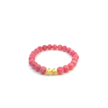 Load image into Gallery viewer, 24K Gold Piyao Pixiu Lucky Charm Bracelet Pink Agate Gemstones Size 6.75 inches - Rafant