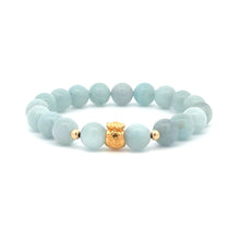Load image into Gallery viewer, 18K Gold Money Bag Lucky Charm Beads Bracelet Gemstones Aquamarine 8mm - Rafant