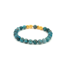 Load image into Gallery viewer, 18K Gold Dragon Pixiu Double Piyao Lucky Charm Bracelet Gemstones Apatite 6mm - Rafant