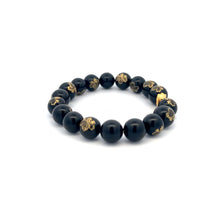 Load image into Gallery viewer, 24K Yellow Gold Money Bag Lucky Bracelet Carved Black Agate Gemstones 10mm - Rafant