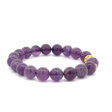 Load image into Gallery viewer, 18K Gold Money Ball Lucky Charm Beads Bracelet Gemstones Amethyst 8mm - Rafant