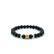 Load image into Gallery viewer, 18K Gold Money Bag Lucky Charm Beads Bracelet Gemstones Onyx 6mm - Rafant