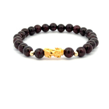 Load image into Gallery viewer, 18K Gold Dragon Pixiu Piyao Lucky Charm Beads Bracelet Gemstones Garnet 6mm - Rafant