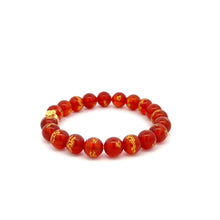 Load image into Gallery viewer, 18K Gold Money Bag Red Agate Gemstones 8mm Lucky Charm Elastic Bracelet - Rafant