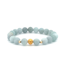 Load image into Gallery viewer, 18K Gold Money Ball Lucky Charm Beads Bracelet Gemstones Aquamarine 8mm - Rafant