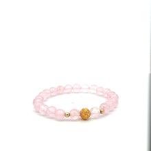 Load image into Gallery viewer, 18K Gold Money Ball Lucky Charm Beads Bracelet Gemstones Rose Quartz 6mm - Rafant