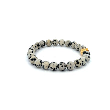 Load image into Gallery viewer, 18K Gold Money Bag Lucky Charm Bracelet Gemstones Dalmatian Jasper 6mm - Rafant