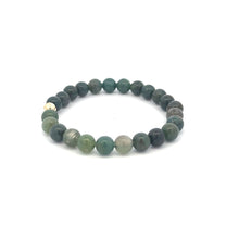 Load image into Gallery viewer, Natural Moss Agate 6mm Stretchable Bracelet 18k Gold Bead Charm - Rafant