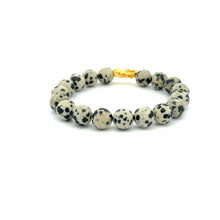 Load image into Gallery viewer, 18K Gold Dragon Pixiu Piyao Lucky Charm Bracelet Gemstones Dalmatian Jasper 8mm - Rafant