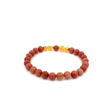 Load image into Gallery viewer, 18K Gold Dragon Pixiu Double Piyao Lucky Charm Bracelet Gemstones Indian Red Jade 6mm - Rafant