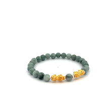 Load image into Gallery viewer, 18K Gold Dragon Pixiu Double Piyao Lucky Charm Bracelet Gemstones Burmese Jade 6mm - Rafant