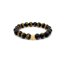 Load image into Gallery viewer, 18K Gold Coin Ball Lucky Charm Bracelet Gemstones Black Agate 7.5-8mm - Rafant