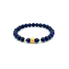Load image into Gallery viewer, 18K Gold Money Bag Lucky Charm Beads Bracelet Gemstones Lapis Lazuli 6mm - Rafant