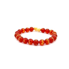 Load image into Gallery viewer, 24K Gold Piyao Pixiu Lucky Charm Bracelet Gemstones Red Agate 8mm - Rafant