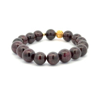 Load image into Gallery viewer, 18K Gold Money Ball Lucky Charm Beads Bracelet Gemstones Garnet 8-8.5mm - Rafant