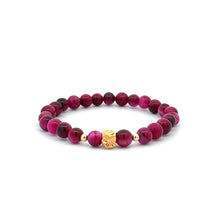 Load image into Gallery viewer, 18K Gold Money Bag Lucky Charm Beads Bracelet Gemstones Pink Tiger's Eye 6-6.5mm - Rafant