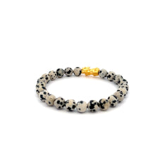 Load image into Gallery viewer, 24K Gold Piyao Pixiu Lucky Charm Bracelet Natural Gemstones Dalmatian Jasper 6mm - Rafant